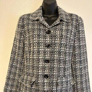 Croft & Barrow Black, Grey & White Tweed Blazer Lined Shoulder Pads Size M